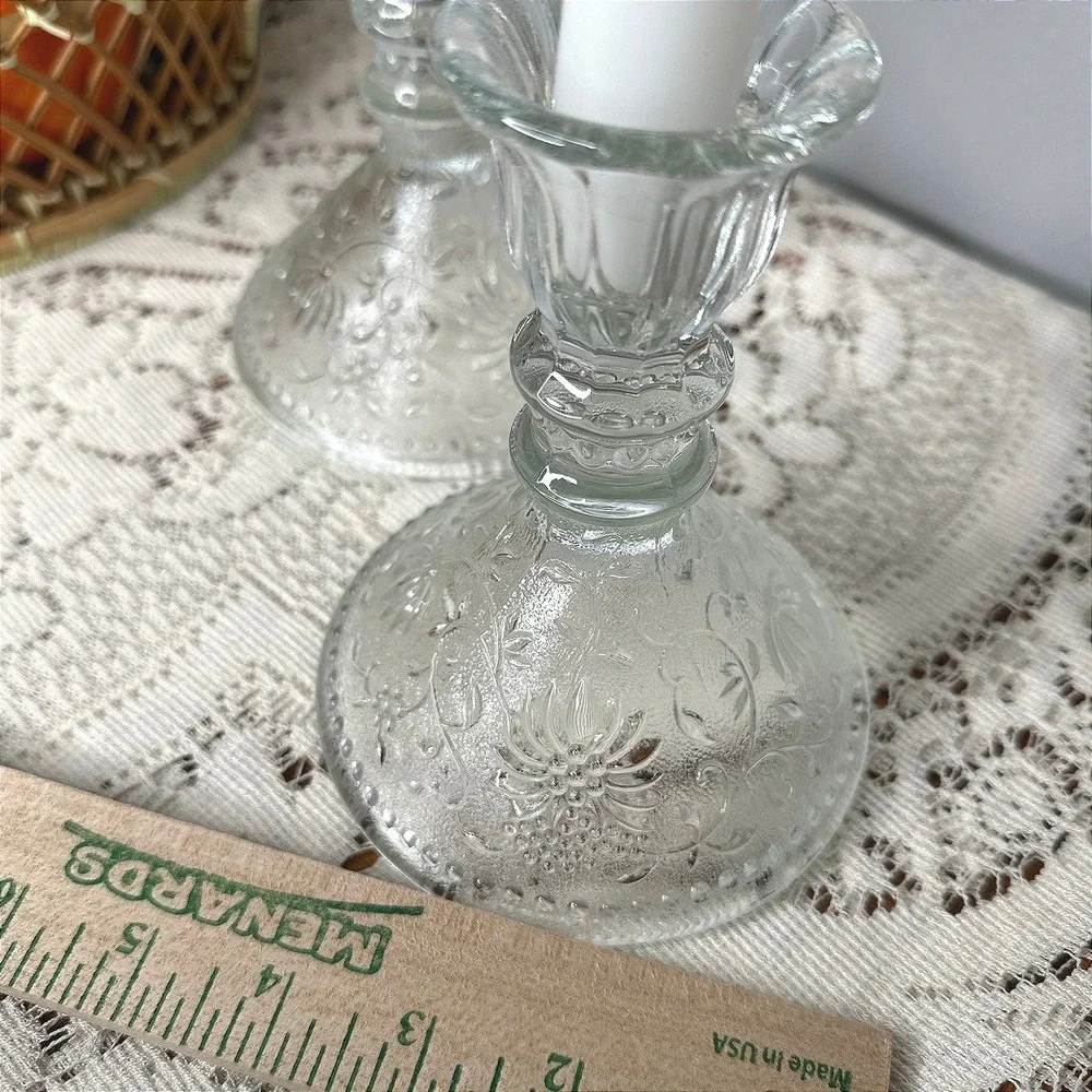 2x Mid Century Pressed Glass Candle Holders‎ by Pavel Pánek Czechoslovakia